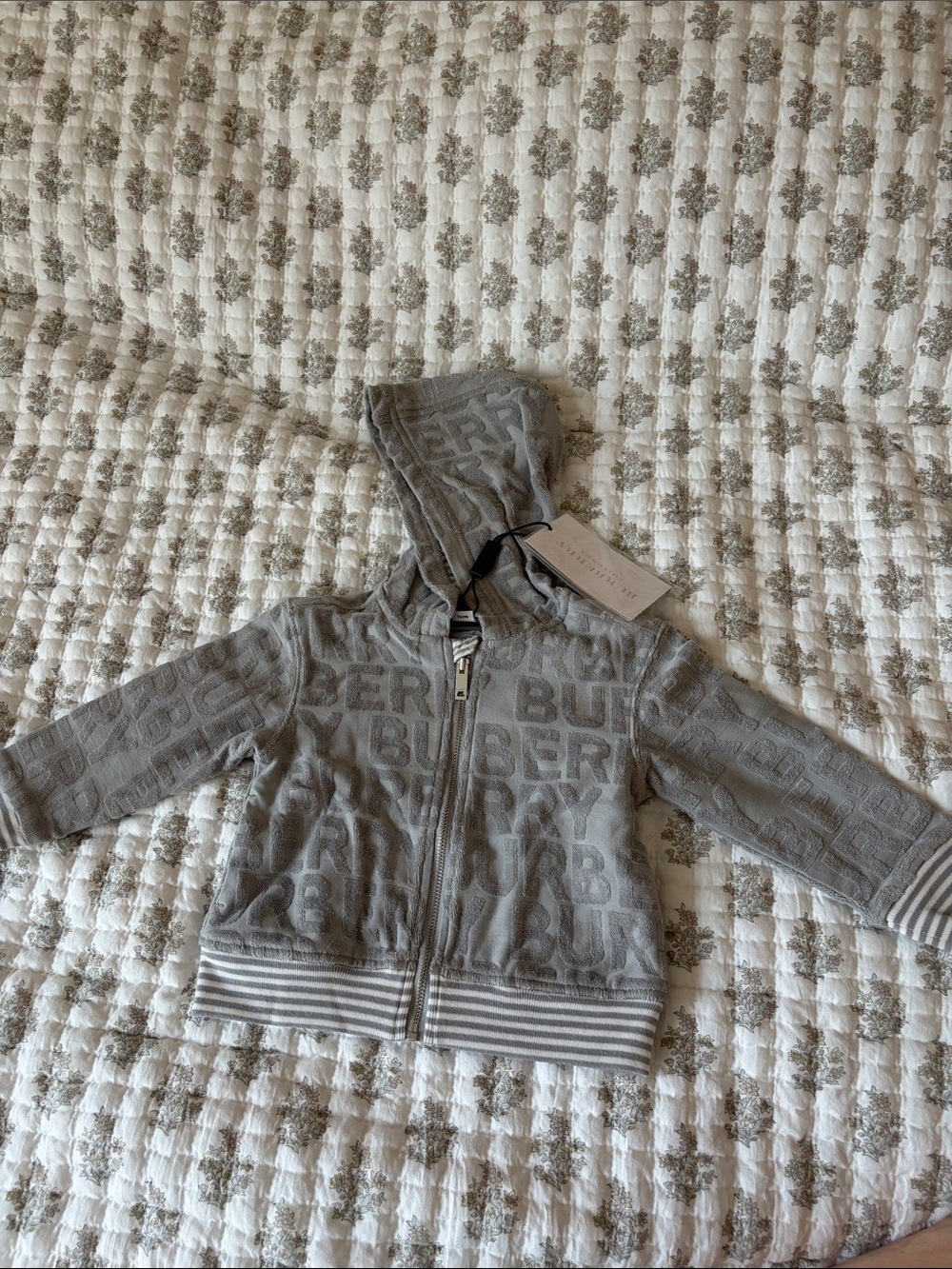 BRAND NEW Burberry Gray Logo Zip Hoodie Kids SIZE 12 months